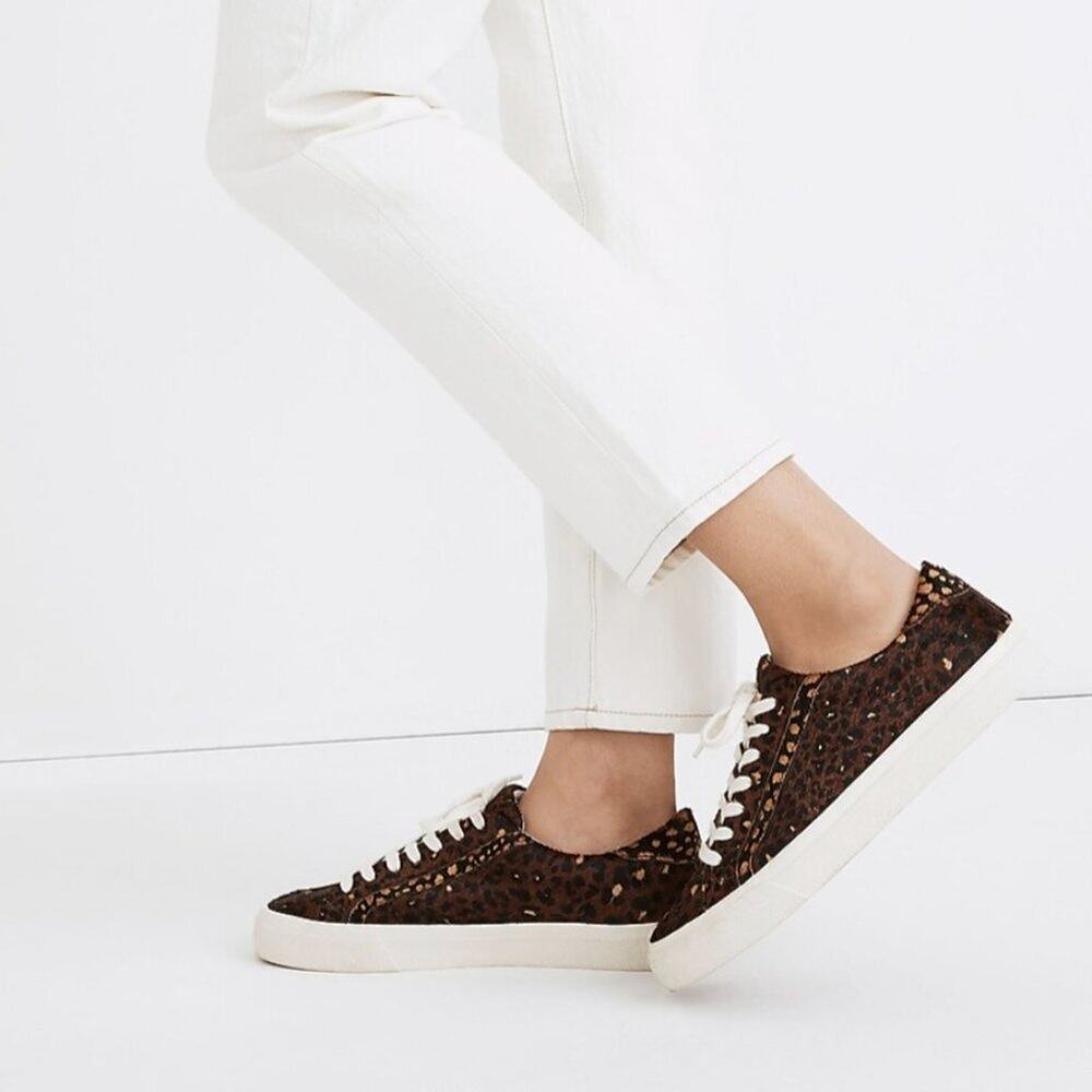 Madewell Sidewalk Low-Top Sneakers in Painted Leopard Colorblock Calf Hair